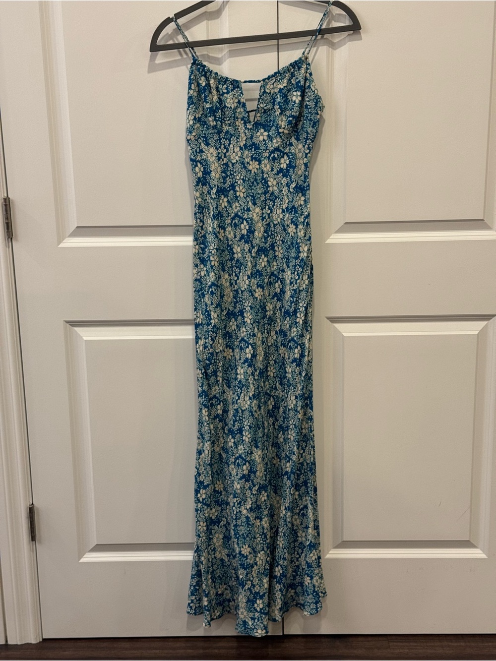 Free People Blue Floral Maxi Slip Dress Sleeveless Adjustable Straps XS